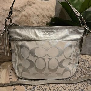 Coach Silver Signature Jacquard Shoulder Bag